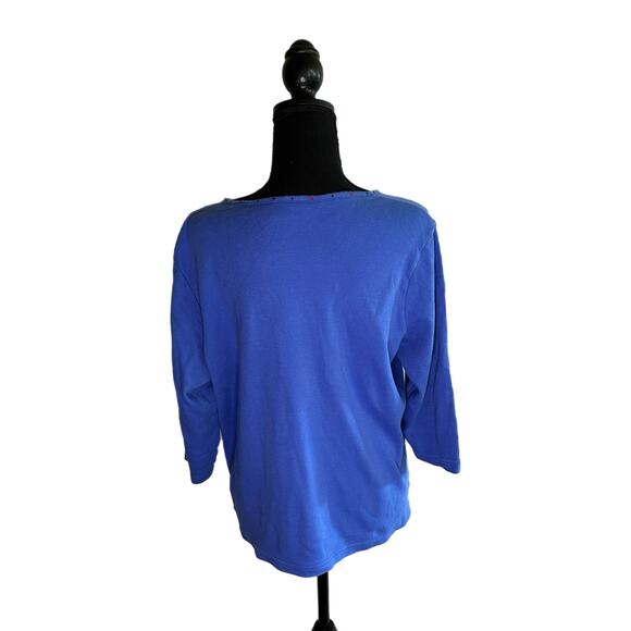 Quacker Factory Women’s Blue Long-sleeve Top, Embroidered Cat, Large, Pre-owned - Picture 2 of 6